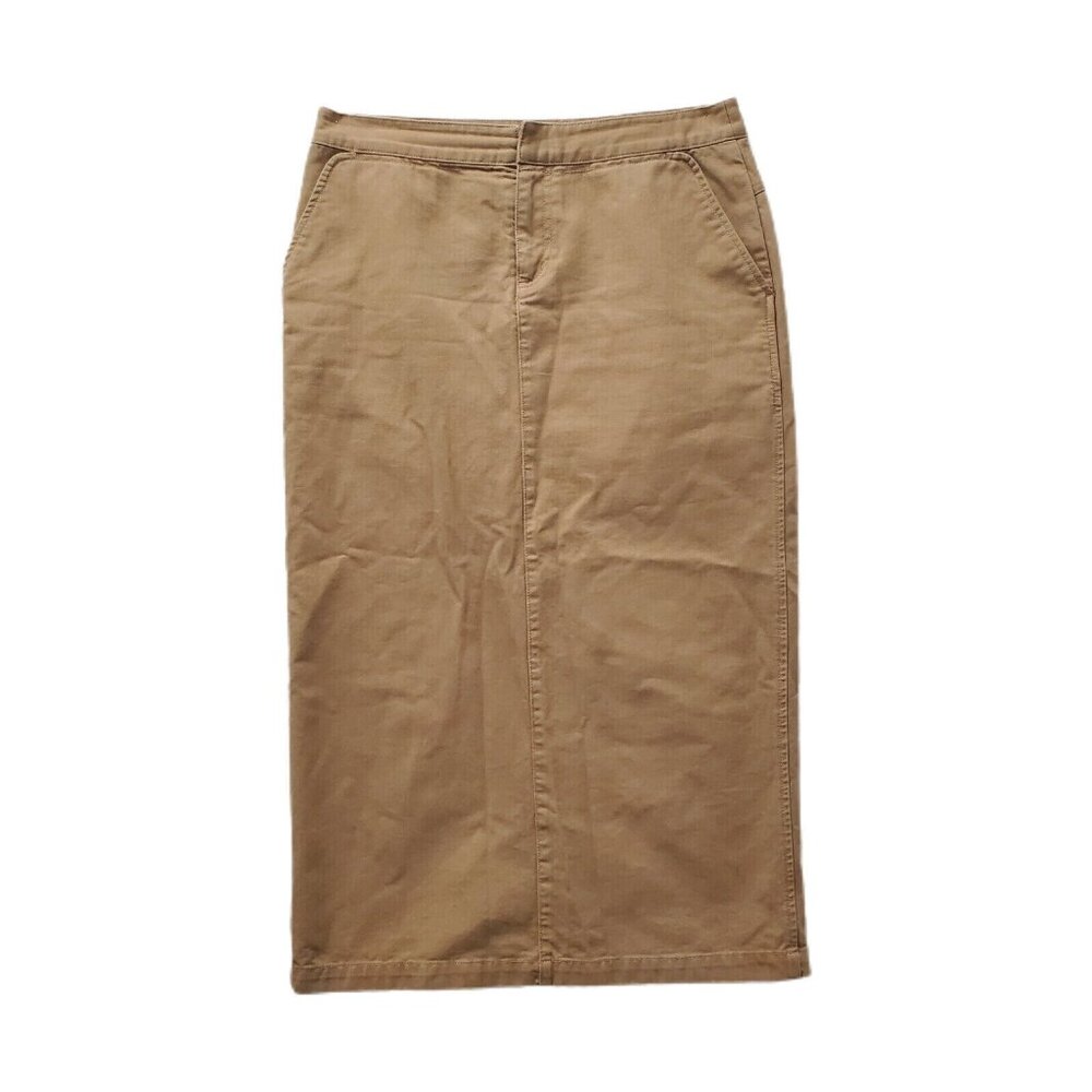 EDDIE BAUER Midi Tan Pencil Skirt Size 4 32 x 26 Cotton Twill
